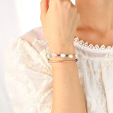 QUAN CHI Golden Plated Bar Bracelet - Elegant Crystal Beaded Charm Jewelry