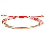 QUAN CHI Golden Plated Bar Bracelet - Elegant Crystal Beaded Charm Jewelry