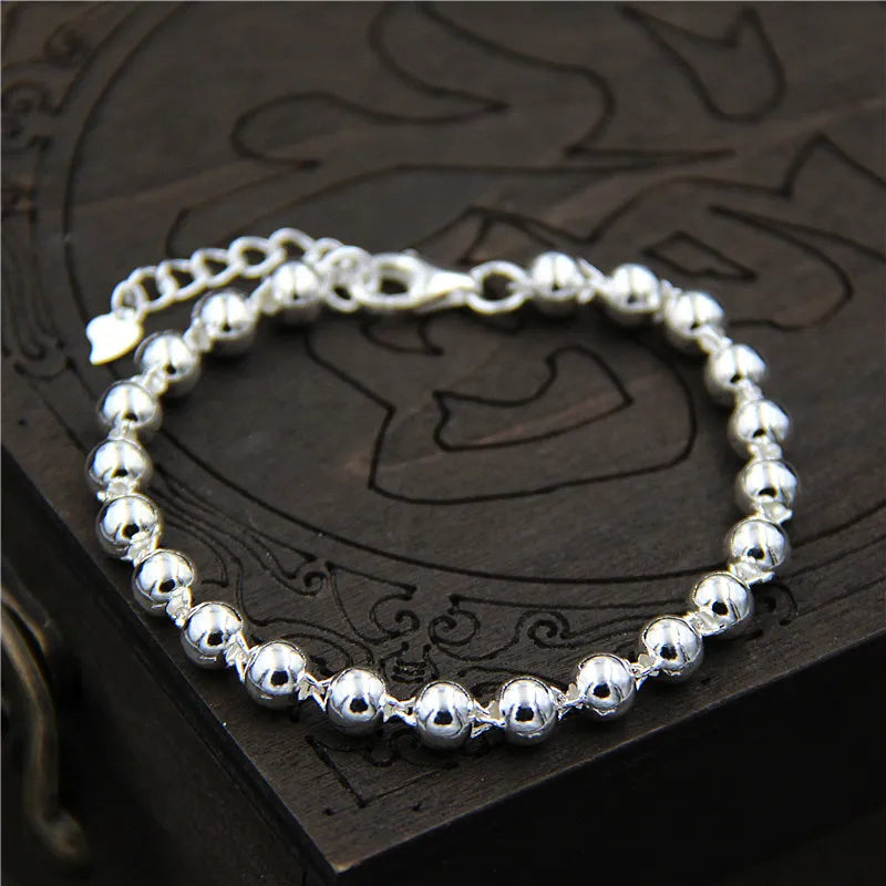 925 Sterling Silver Round Beads Bracelet Couple Models Fine Jewelry
