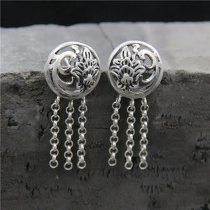 925 Sterling Silver Phoenix Tassel Earrings Allergy-Free Thai Silver Jewelry