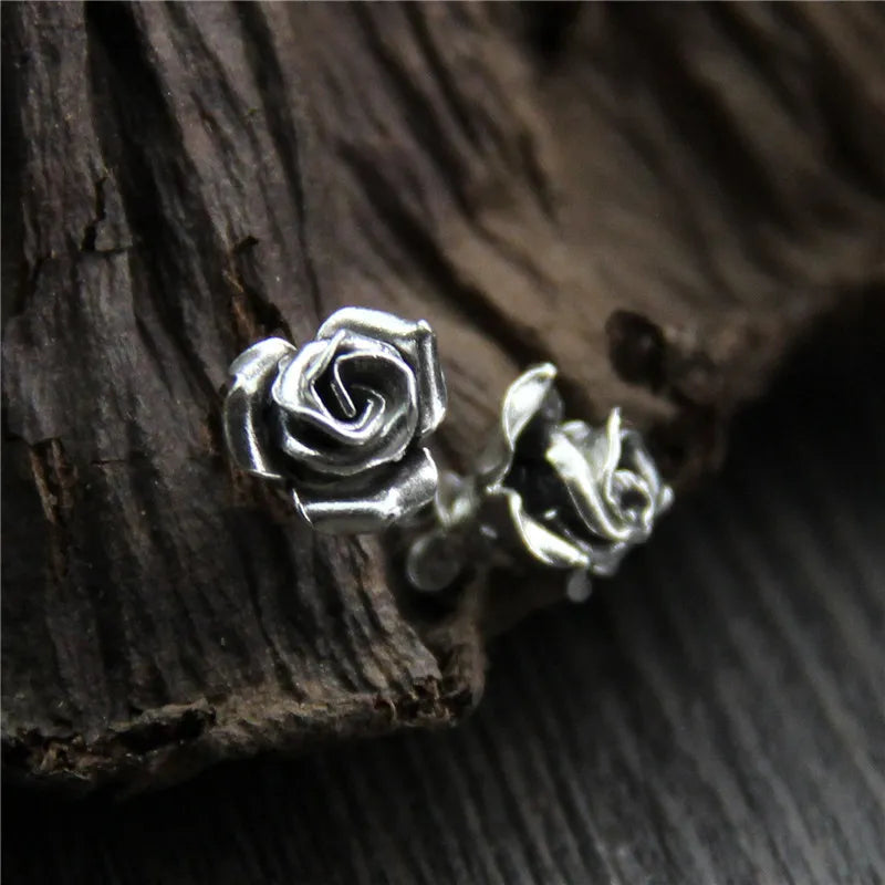 Vintage Rose Molded Silver Earrings