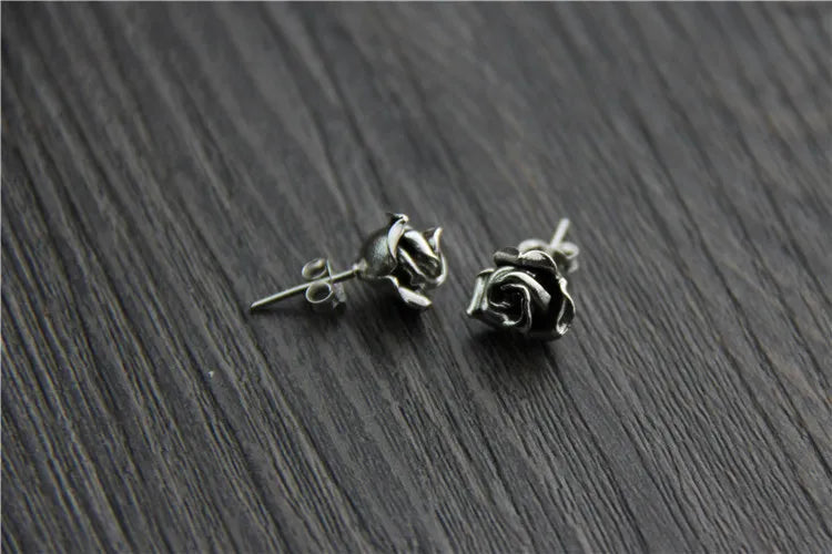 Vintage Rose Molded Silver Earrings