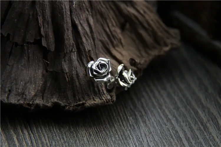 Vintage Rose Molded Silver Earrings