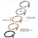 20G Stainless Steel Nose Hoop Ring CZ Gem Crystal Cartilage Earrings