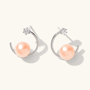 Geometric Pearl CZ Stud Earrings 925 Sterling Silver for Women Girls