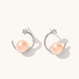 Geometric Pearl CZ Stud Earrings 925 Sterling Silver for Women Girls