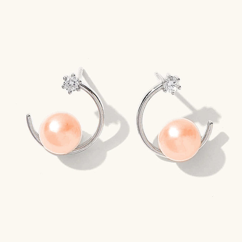 Geometric Pearl CZ Stud Earrings 925 Sterling Silver for Women Girls