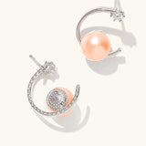 Geometric Pearl CZ Stud Earrings 925 Sterling Silver for Women Girls