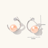 Geometric Pearl CZ Stud Earrings 925 Sterling Silver for Women Girls