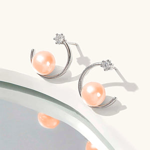 Geometric Pearl CZ Stud Earrings 925 Sterling Silver for Women Girls