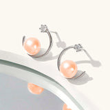 Geometric Pearl CZ Stud Earrings 925 Sterling Silver for Women Girls