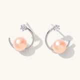 Geometric Pearl CZ Stud Earrings 925 Sterling Silver for Women Girls