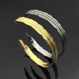 Tibetan Silver Feather Bangle Bracelet Stainless Steel Cuff Bangles YP8958