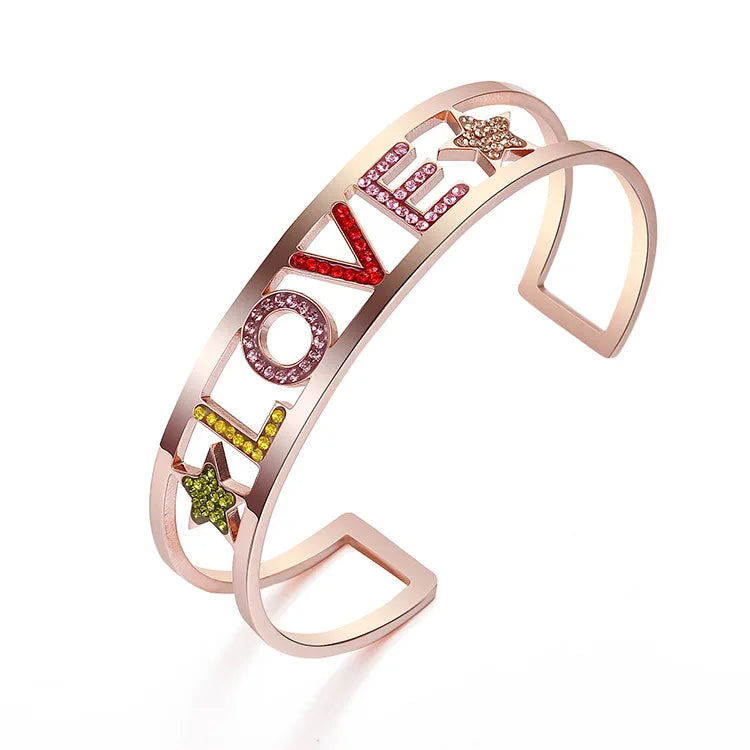 C-shaped Stainless Steel Bracelet with Zircon Men Women Letter Bracelet