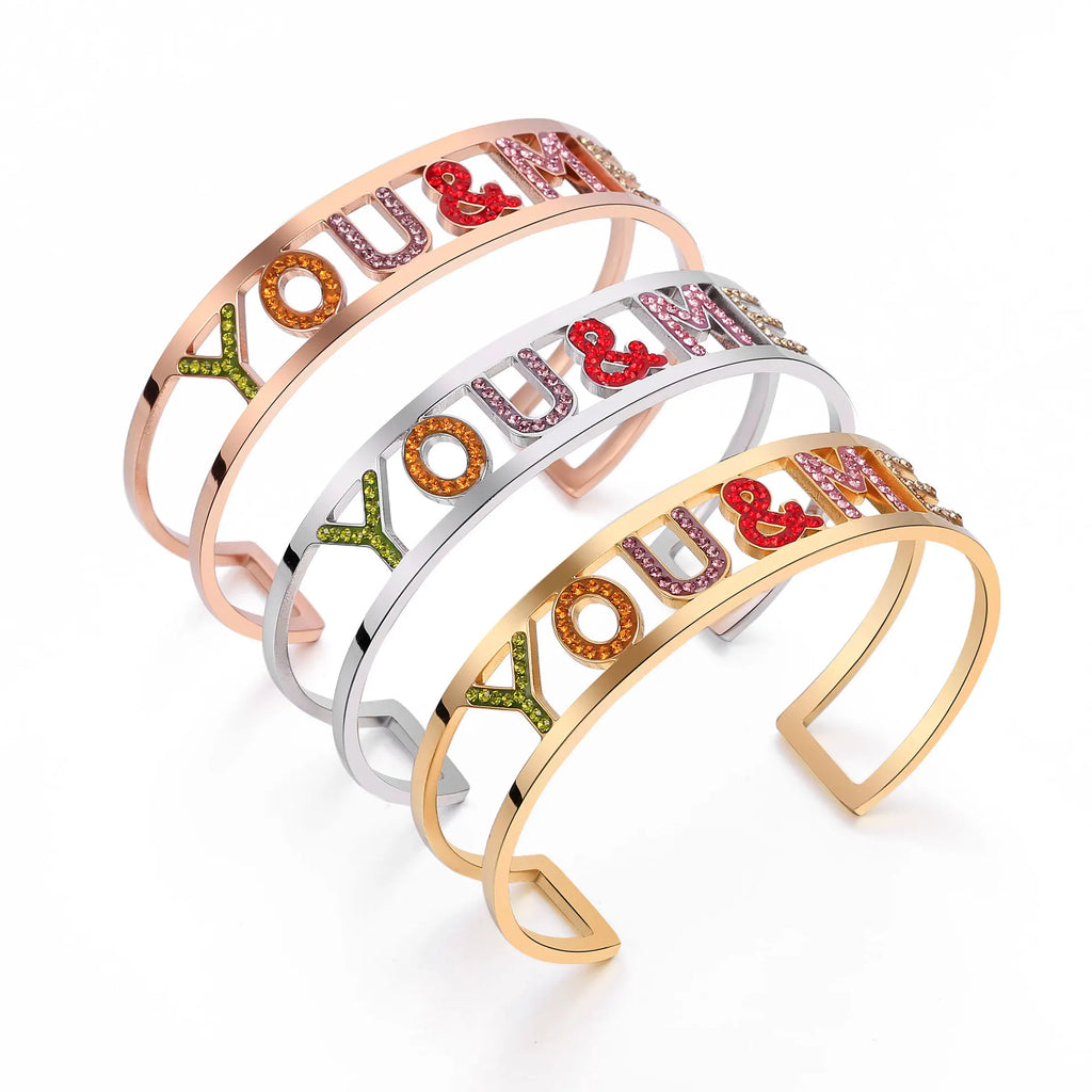C-shaped Stainless Steel Bracelet with Zircon Men Women Letter Bracelet