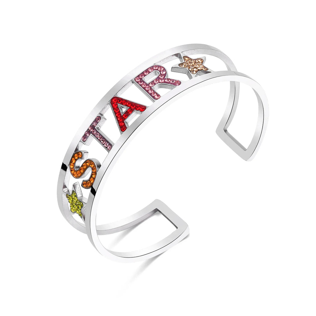 C-shaped Stainless Steel Bracelet with Zircon Men Women Letter Bracelet