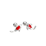 ZFSILVER S999 Silver Red Carp Fish Stud Earrings