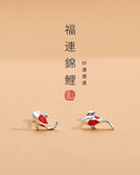 ZFSILVER S999 Silver Red Carp Fish Stud Earrings
