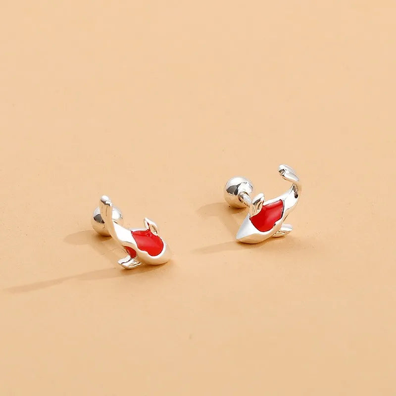 ZFSILVER S999 Silver Red Carp Fish Stud Earrings