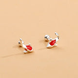 ZFSILVER S999 Silver Red Carp Fish Stud Earrings
