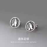 ZFSILVER 999 Buddha Hands Stud Earrings, Sterling Silver