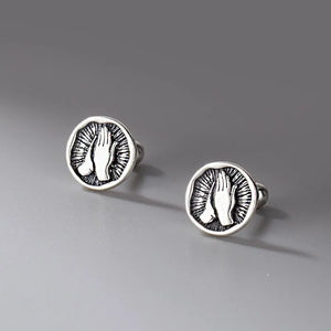 ZFSILVER 999 Buddha Hands Stud Earrings, Sterling Silver
