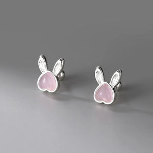 ZFSILVER S999 Silver Moon Stone Rabbit Earrings