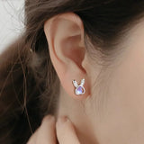 ZFSILVER S999 Silver Moon Stone Rabbit Earrings