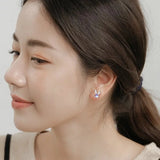 ZFSILVER S999 Silver Moon Stone Rabbit Earrings