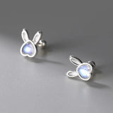 ZFSILVER S999 Silver Moon Stone Rabbit Earrings