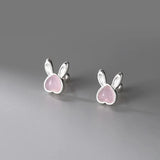 ZFSILVER S999 Silver Moon Stone Rabbit Earrings