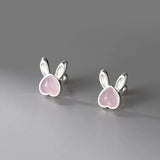 ZFSILVER S999 Silver Moon Stone Rabbit Earrings