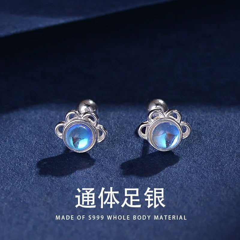 S999 Silver Cat Paw Screw Balls Stud Earrings
