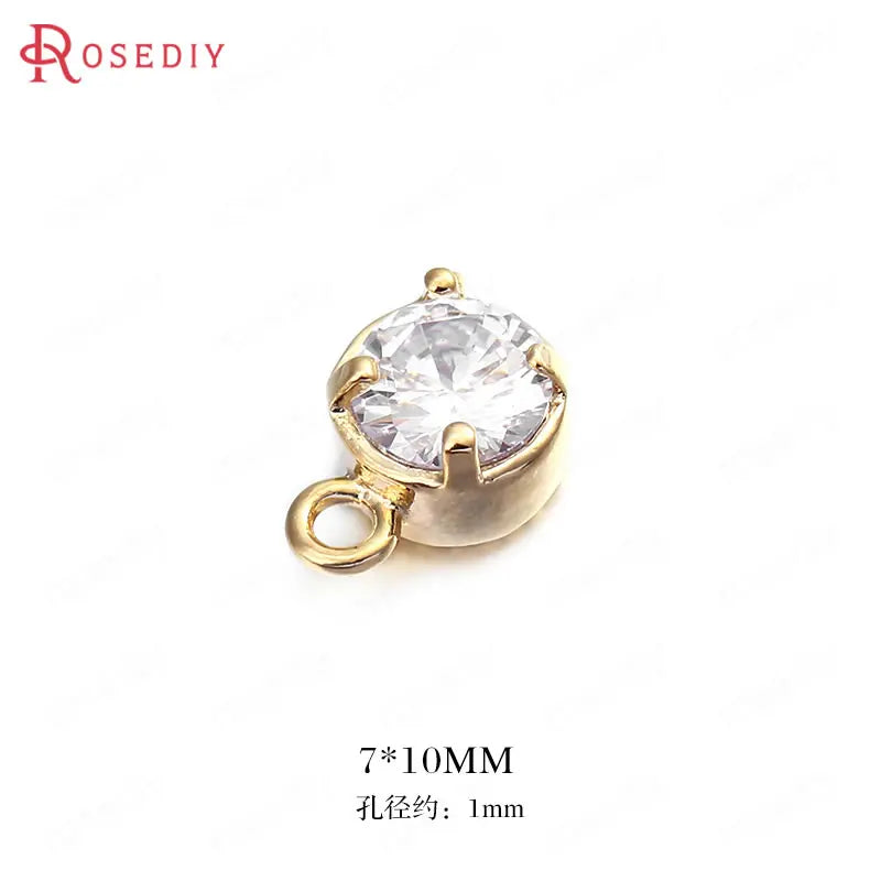 6pc 7*10mm Hole 1mm Brass + Zircon Round Charms Pendants DIY Jewelry