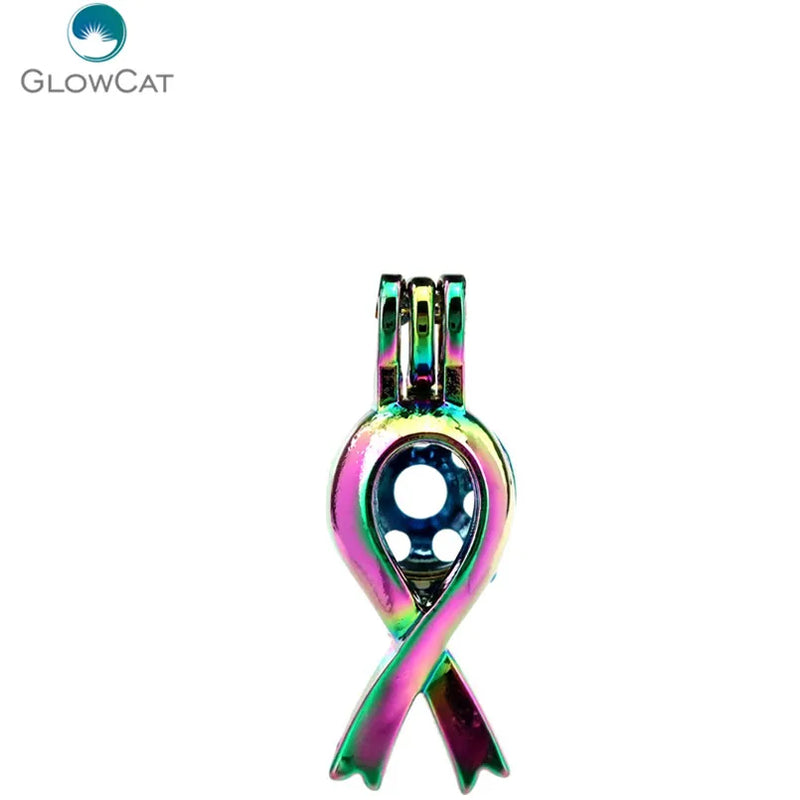 5pcs Cancer Breast Awareness Ribbon Pendant Locket Essential Oil Diffuser