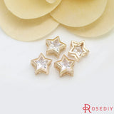 4pcs 9mm High Champagne Brass Zircon Star Spacer Bracelet Beads