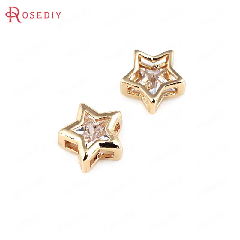 4pcs 9mm High Champagne Brass Zircon Star Spacer Bracelet Beads
