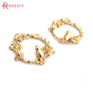 6pcs 20x23mm High Brass Flower Bird Circle Charms Pendants Diy Jewelry Findings