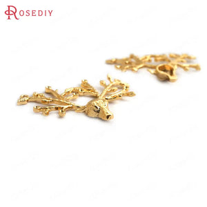 6 High Brass Deer Charms Pendants 37x25mm DIY Jewelry Findings