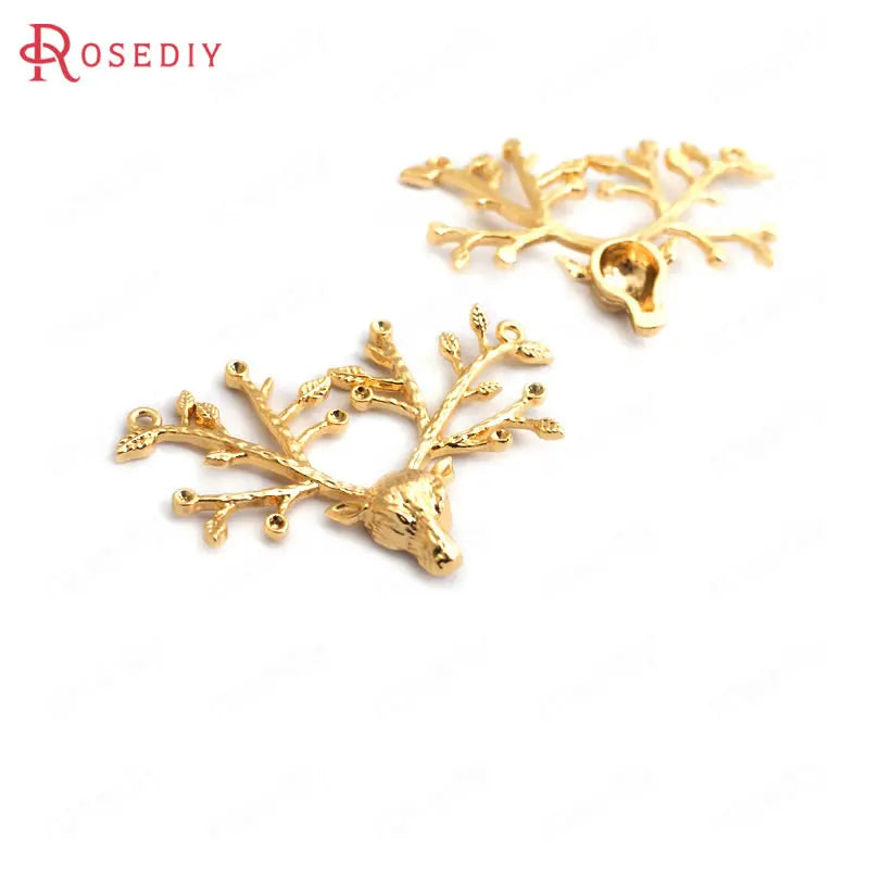 6 High Brass Deer Charms Pendants 37x25mm DIY Jewelry Findings