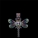 5pcs Rainbow Copper Dragonfly Bead Pearl Cage Locket Pendant