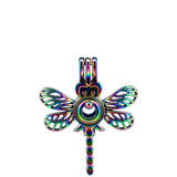 5pcs Rainbow Copper Dragonfly Bead Pearl Cage Locket Pendant