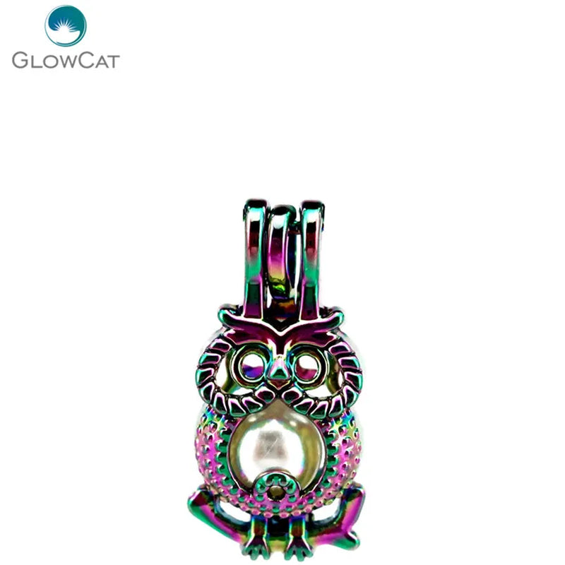 5pcs Multicolor Owl Pearl Beads Cage Locket Pendant Fairytale Party