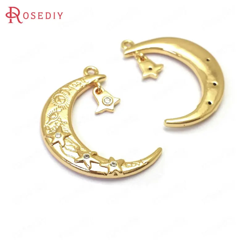 4pcs High Brass Zircon Moon Star Charms Pendants Jewelry Findings