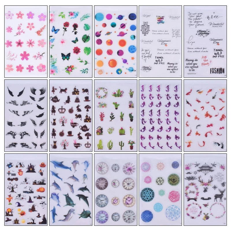 C9GF 15 Sheets Resin Art Supply Kit Transparent Decorate Film & Stickers