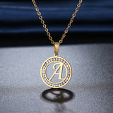 316L Stainless Steel Crystal Rhinestone Necklace A-Z Letters Wedding