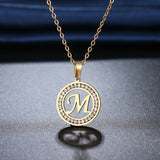 316L Stainless Steel Crystal Rhinestone Necklace A-Z Letters Wedding