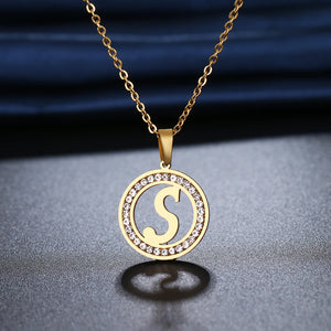 316L Stainless Steel Crystal Rhinestone Necklace A-Z Letters Wedding