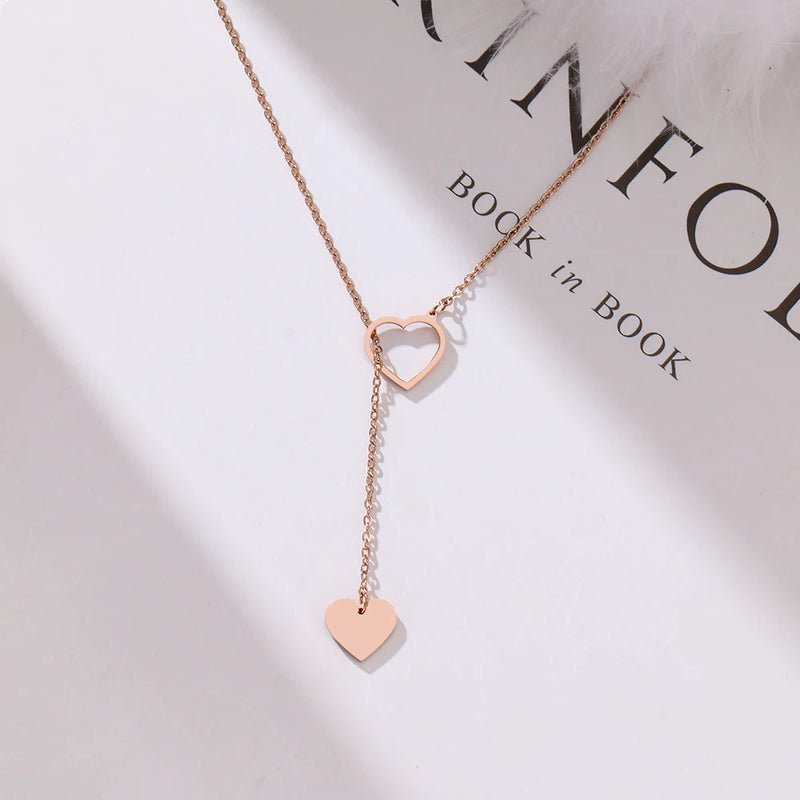 316L Stainless Steel Long Pendant Heart-Shaped Rose Necklace