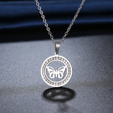316L Stainless Steel Butterfly Necklace with Crystal Rhinestones